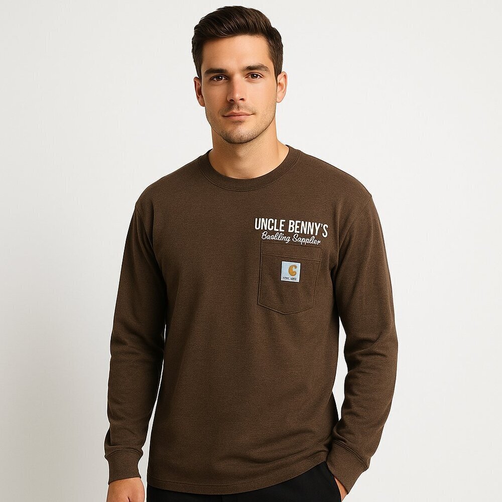 Carhartt Loose Fit Long Sleeve Pocket Tee Heather Brown Size M Workwear Graphic